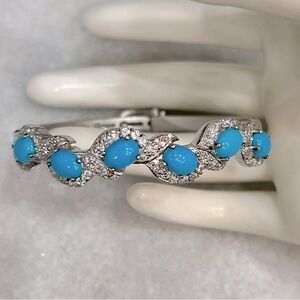 Arizona Sleeping Beauty Turquoise Cambod.  Zircon S925 Sandblasted Bangle